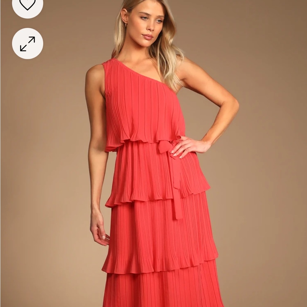 Lulu's Orange Pink One Shoulder Ruffled Tiered Sundress